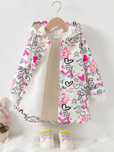 Toddler/Little Girls White Graffiti Rabbit All-Over Printing Hooded Fleece Warm Jacket